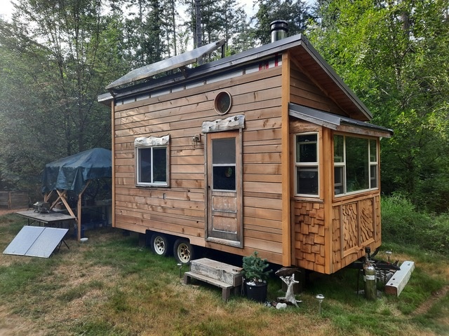 self-made tiny home on trailer frame